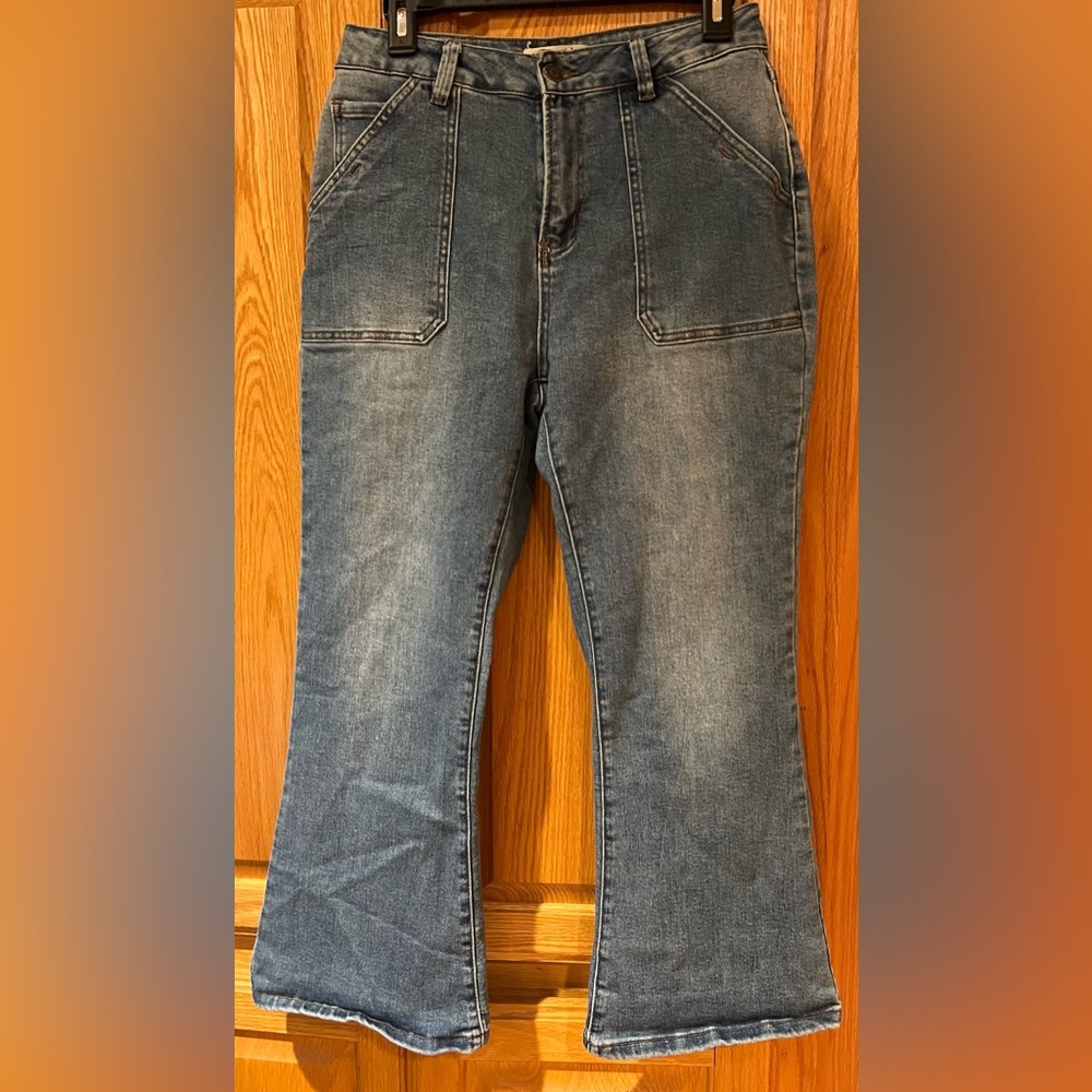 Great Smoky Los Angeles Flared Wide Leg Cropped Blue Denim Jeans Size 5